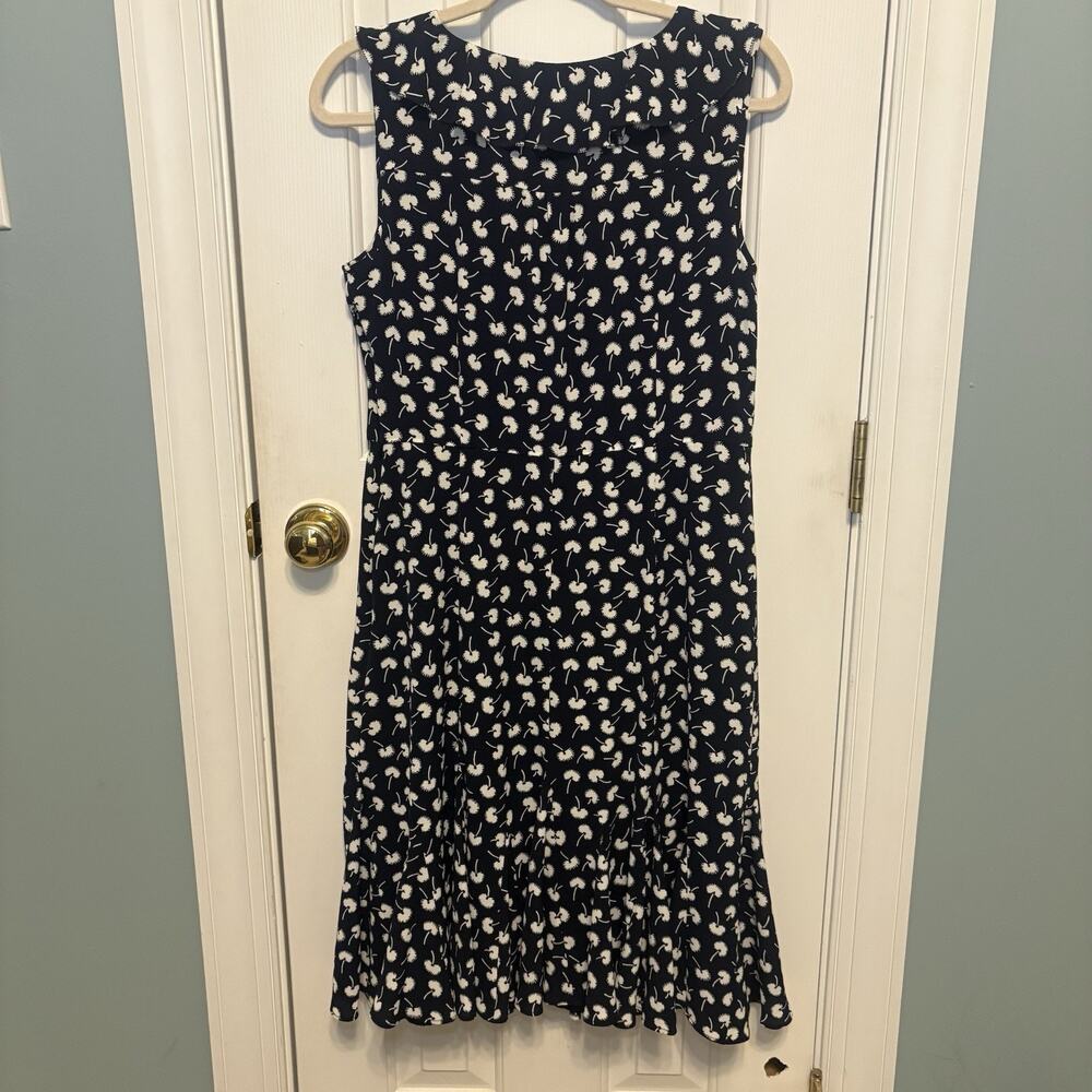 Talbots Dress Womens 10P Navy White Dandelion Midi Ruffle V-Neck Cottagecore New - Picture 2 of 16